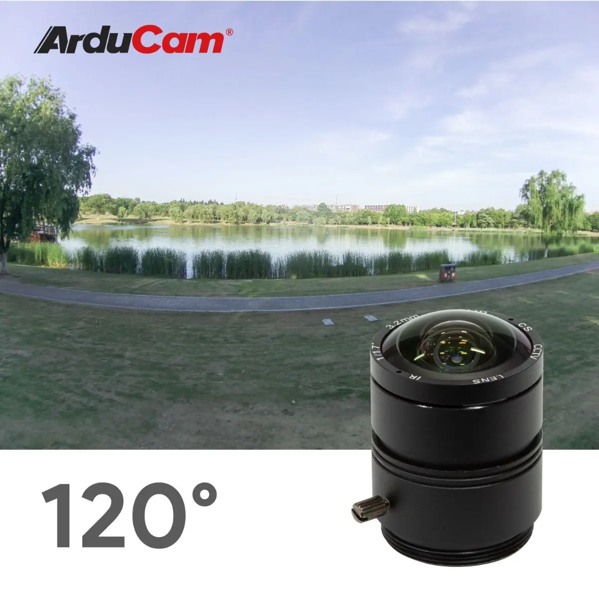 Arducam Cs Lens Voor Raspberry Pi Hq Camera, 120 Graden Ultra Groothoek Cs-Mount Lens, 3.2Mm Brandpuntsafstand Met Handmatige Focus