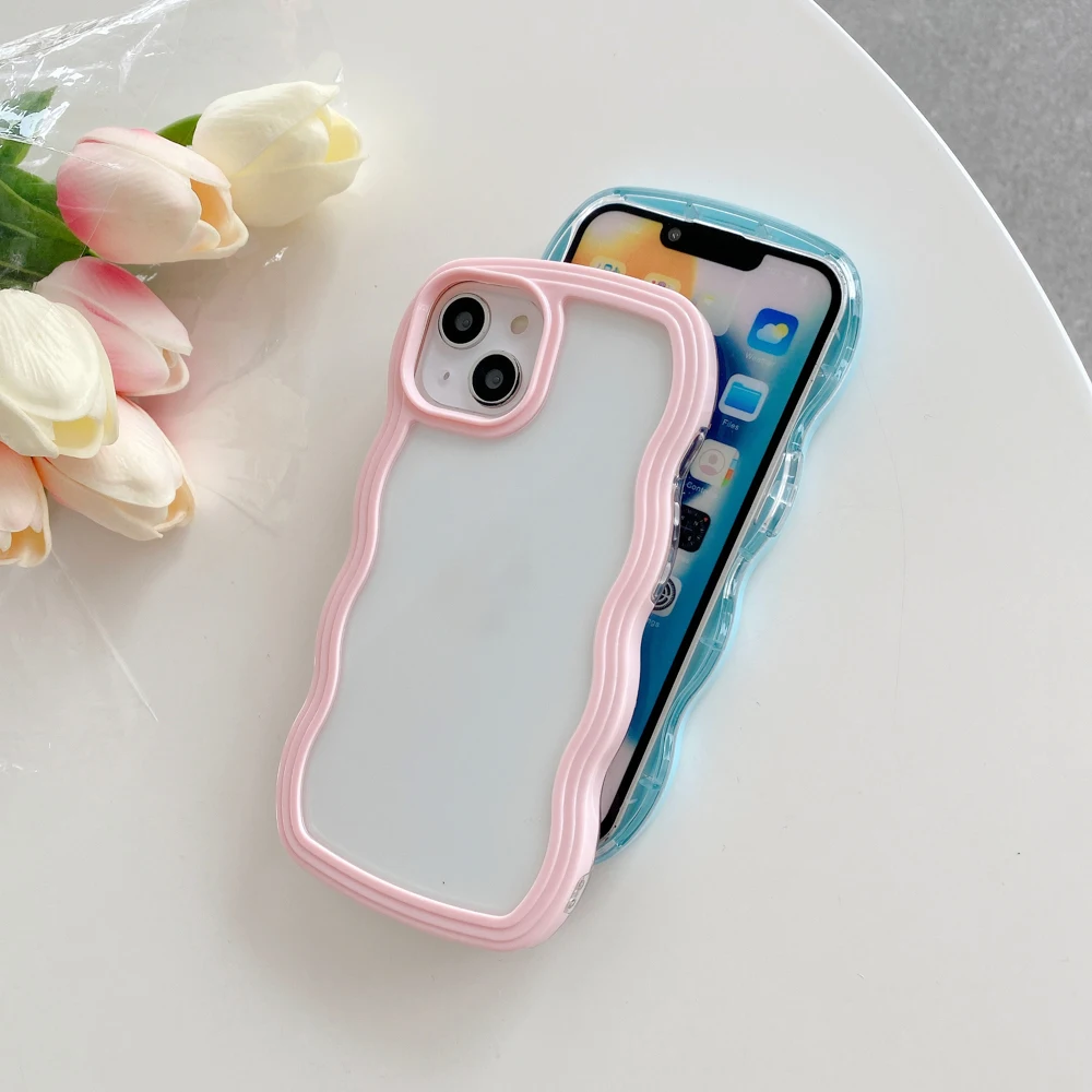 Soft Wavy Lines Phone Cases For iPhone 16 15 11 12 13 14 Pro Max 16 Plus X XR XS Max 7 8 SE Candy Bumper Transparent Case Cover image 5