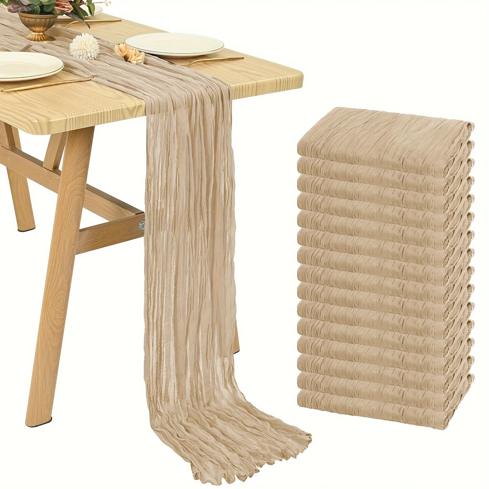 15-Piece Boho Sheer Cheesecloth Table Runner Set – 20×120 Inch Rustic Gauzy Linen for Wedding, Birthday, Bridal Shower & Outdoor Events | Lightweight, Breathable, Multi-Color Décor for Tables, Backdrops & Styling view 8