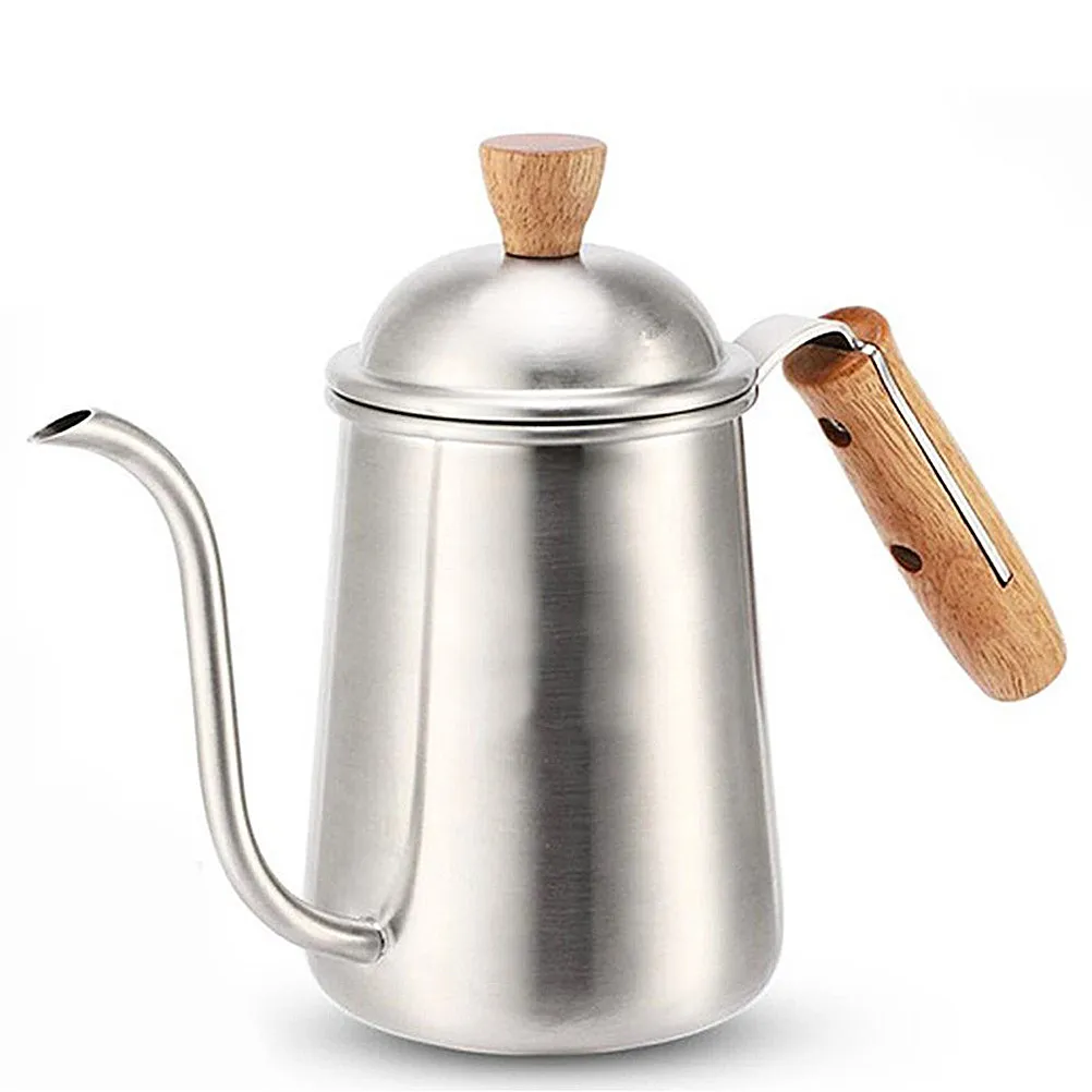 

Stainless Steel Coffee Kettle Wooden Handle Fine Mouth Long Narrow Spout Coffee Pot Home Office Cafe Use Rust Proof Modern