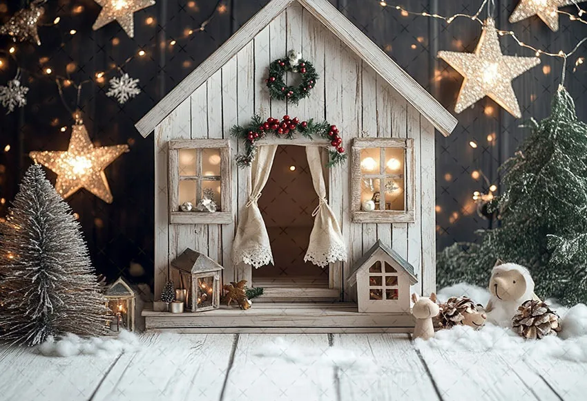 Mehofond Photography Background Winter Christmas Cabin Lights Xmas Tree Gifts Kids Family Portrait Decor Backdrop Photo Studio