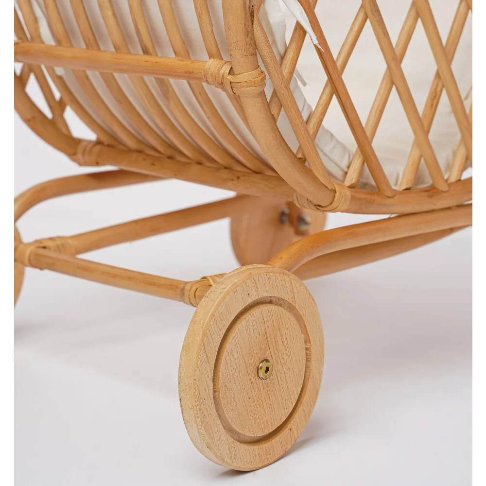 New design eco-friendly natural small rattan foot toys baby stroller cute trolley