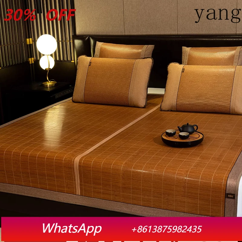 YJQ mat bamboo foldable ice silk mat dual-purpose student dormitory double-sided straw mat