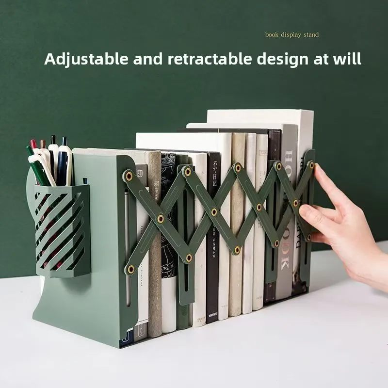 

1PCS Expandable Bookend Metal Desktop Organizer Pen Holder Compartment Stationery Storage