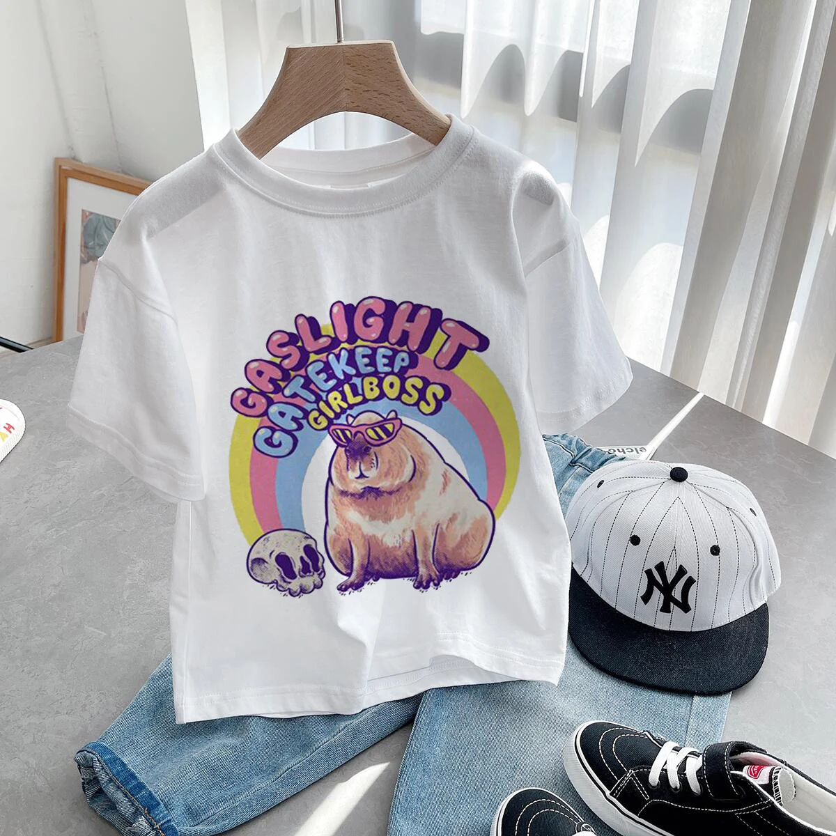 Camiseta de dibujos animados de Capybara para niños, ropa de animales para niños, bonita camiseta de amor para niños, ropa informal para bebés