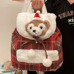 Disney New Duffy Bear Plush Cartoon Backpack Kawaii Christmas Style Large Capacity Convenience Bag Fashion Women Backpack MINISO