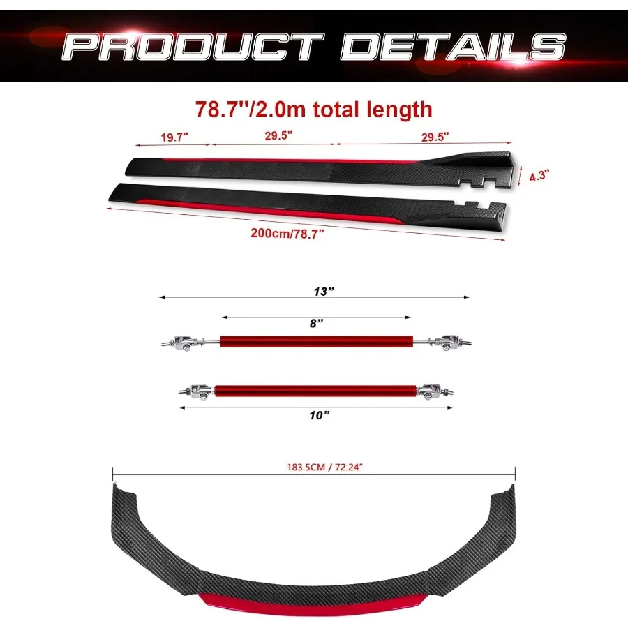 المصد الأمامي الشفاه الذقن المفسد مع 2M الجانب تنورة الجنيحات الناشرون وقضيب دعم 1013 قابل للتعديل لتناسب العالمي على معظم V #2