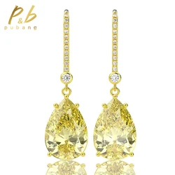 PuBang Fine Jewelry 925 Sterling Silver Sparkling Vivid Yellow Cubic Zirconia Gem Gold Drop Earrings for Women Anniversary Gifts