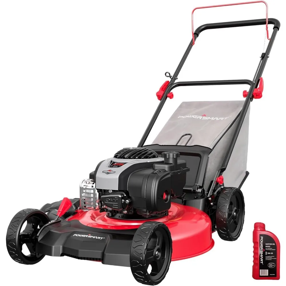 Cortacésped de empuje de gas 3 en 1 de 21" con motor de 4 tiempos de 140 cc: cubierta de corte ancha, 6 ajustes de altura, capacidad de mulchado