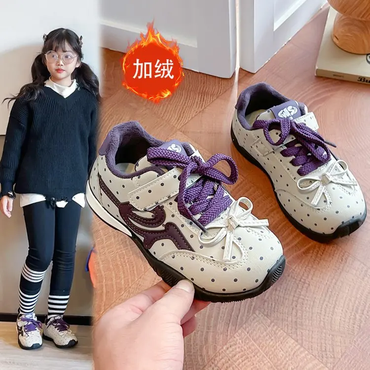 Leather sports shoes 2026 autumn new retro girls' baby plush soft soled children's shoes Comfortable Super Soft