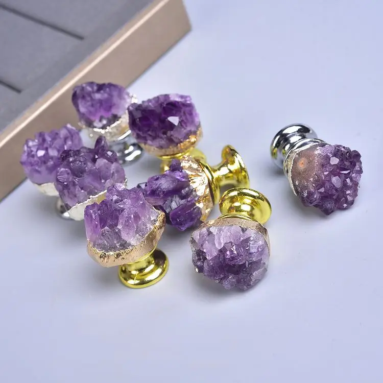 Natural Amethyst Cluster Cabinet Door Handles Cabinet Drawer Amethyst Cluster Knob Pull Handles