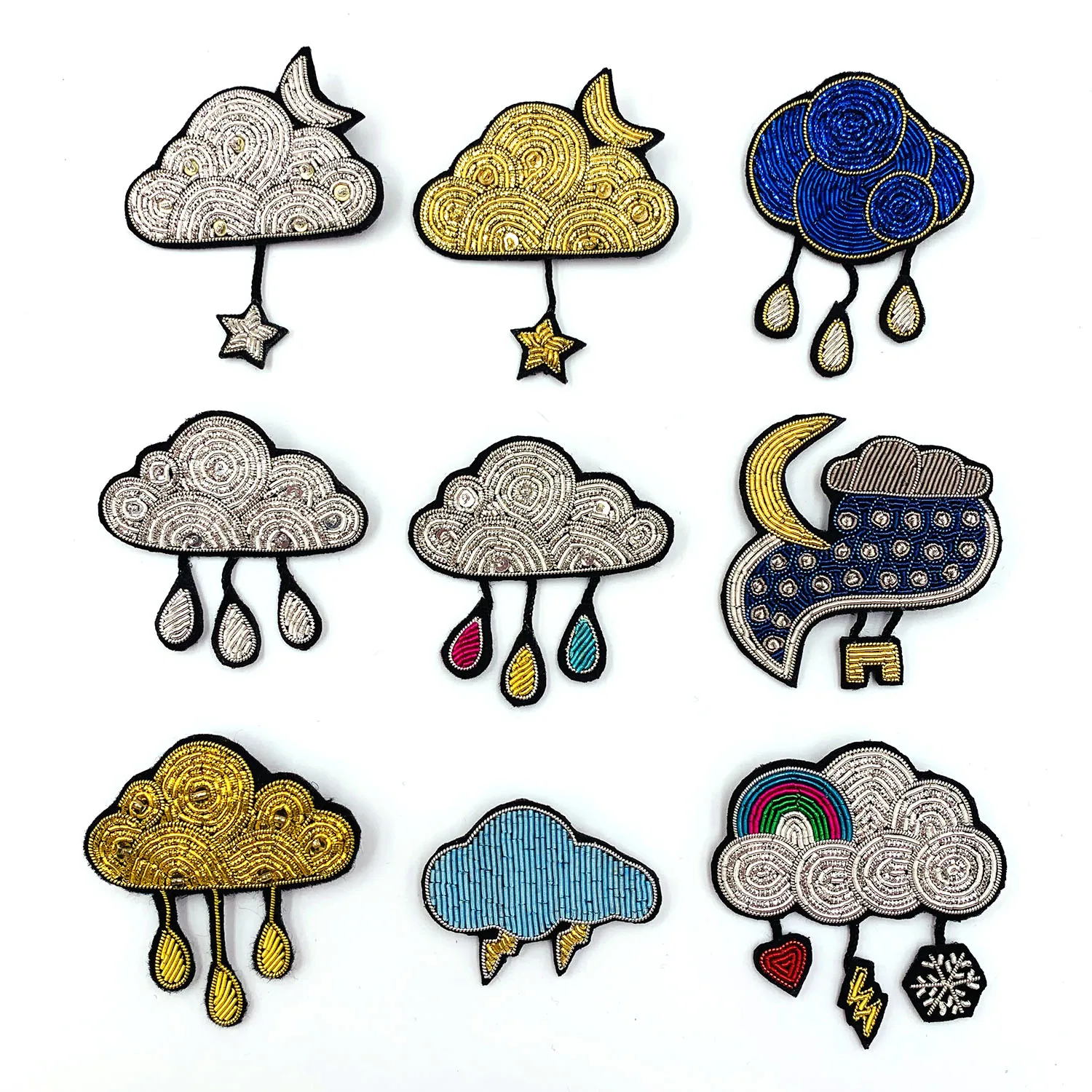 Hand embroidery silver gold blue cloud rain Fashion love Badge for DIY bag hat coat shoes brooch Broche  AD