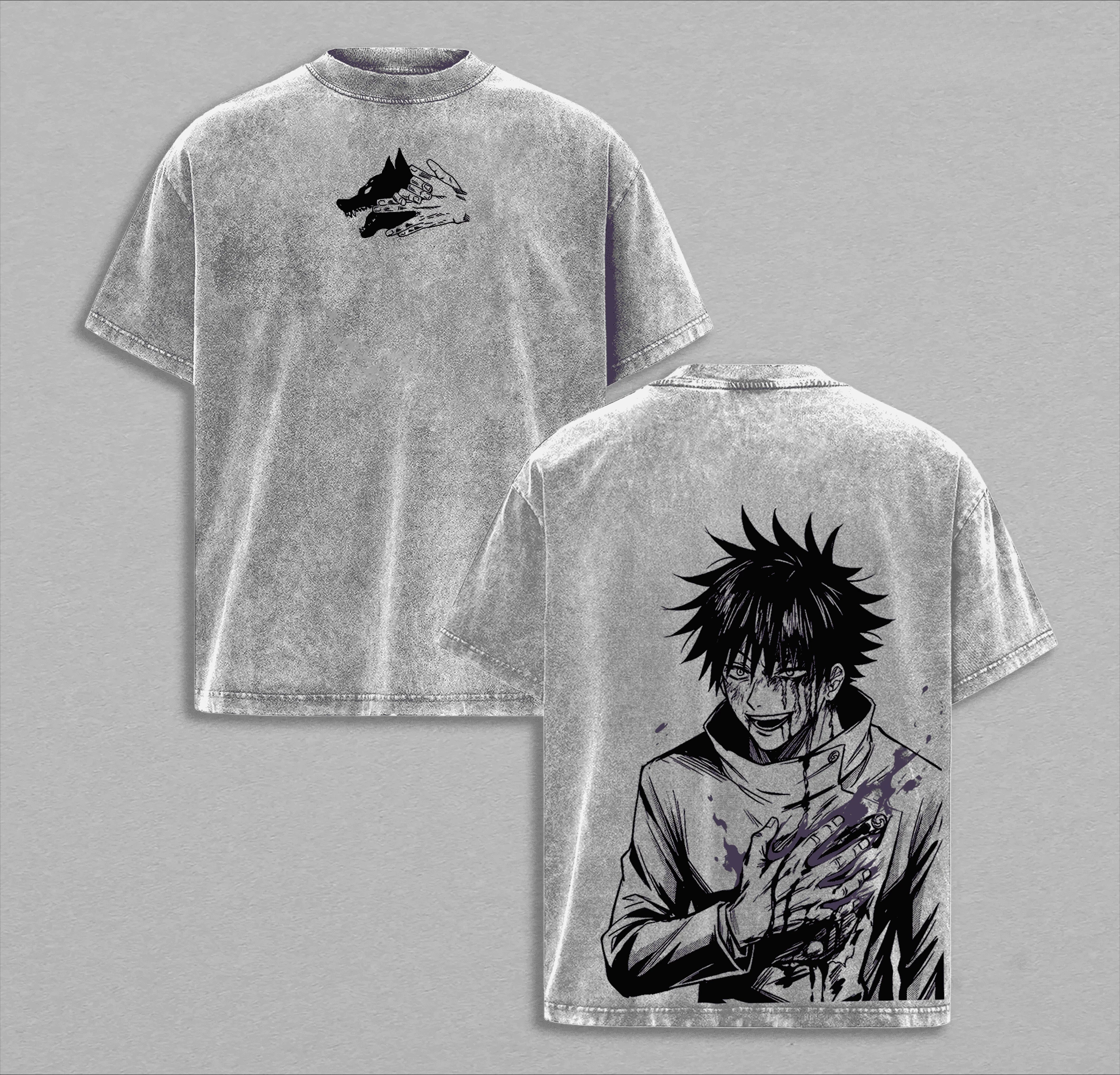 Vintage Washed Fushiguro Megumi Anime T Shirt Jujutsu Kaisen = T-shirt For Unisex Clothing  Casual Oversized Short Sleeve  Tops
