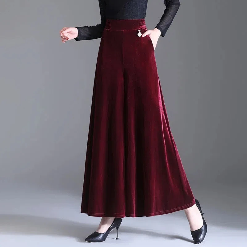 Gold Velvet Dress Pants Female Large Size Autumn And Winter New Korean Fashion Celebrity Style Nine-point Flared Wide Leg Pants