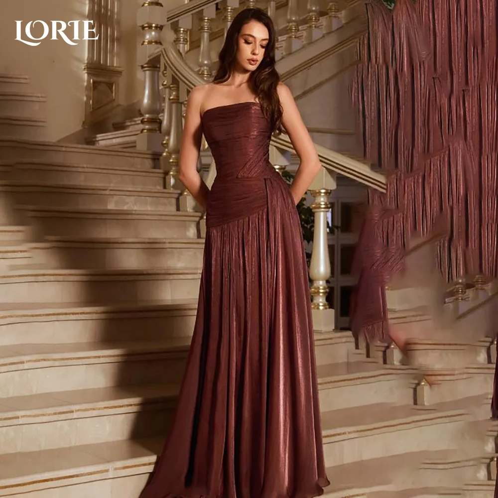 

LORIE Shiny Saudi Party Dress Streapless Pleats A-Line Backless Evening Dress Prom Dress Sexy Slit Party Gown Club Customized