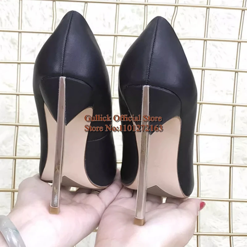 الحديثة بولي Leather الجلود الانزلاق على النساء مضخات أبيض أسود فضي خنجر عالية الكعب فستان الحفلات الضحلة الأحذية النسائية #5