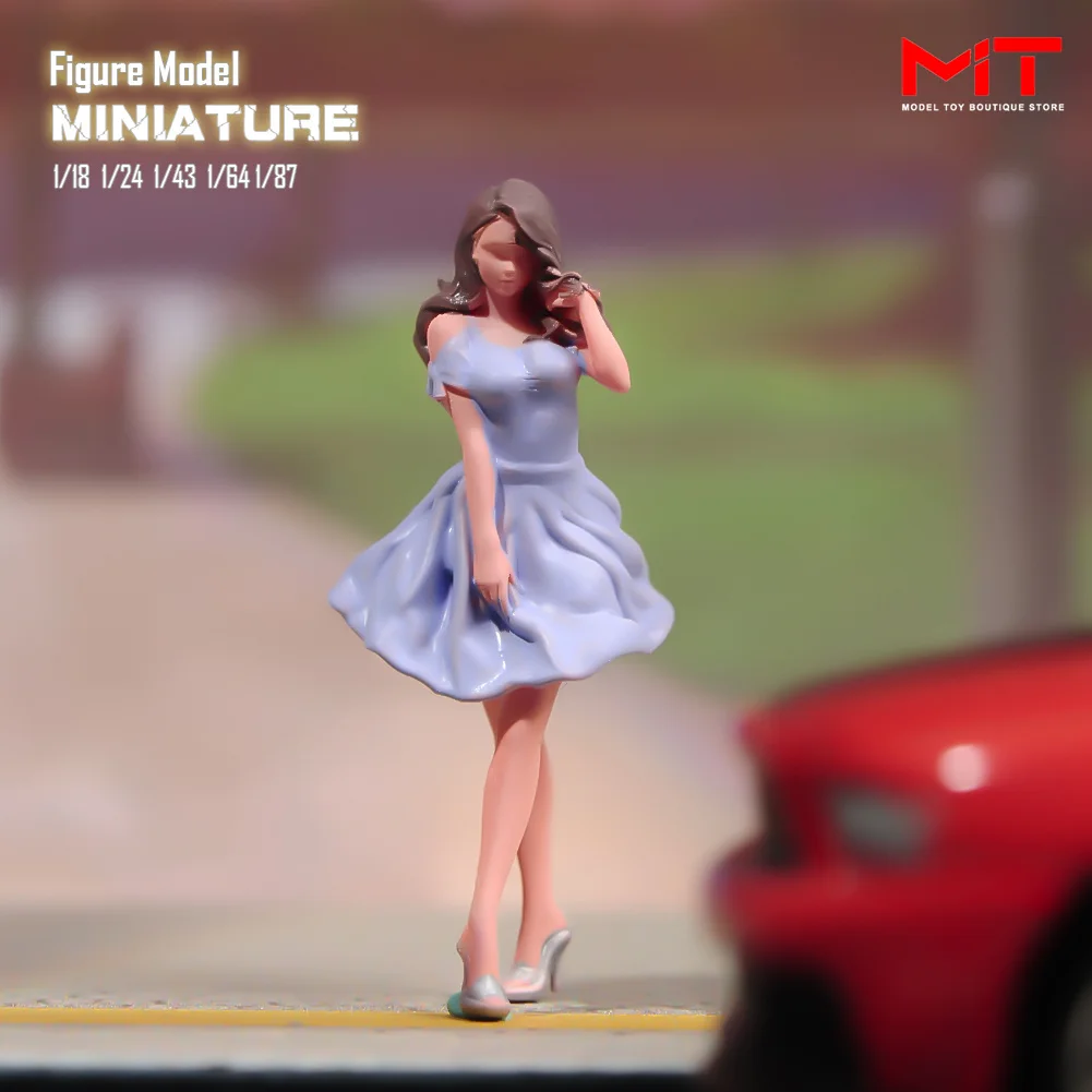 Miniature Figure 1/87 1/64 1/43 1/24 1/18 Beauty Girl Wearing Bubble Skirt Diorama Figurine Resin Model Scene Prop Decor Crafts