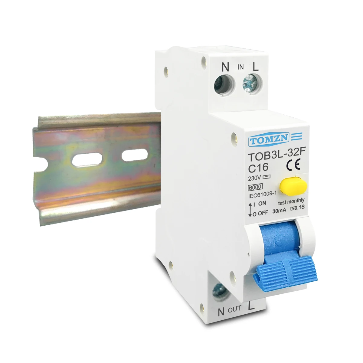 TOMZN 18MM RCBO 6A-32A 1P+N 6KA Residual current differential automatic Circuit breaker with over current and Leakage protection