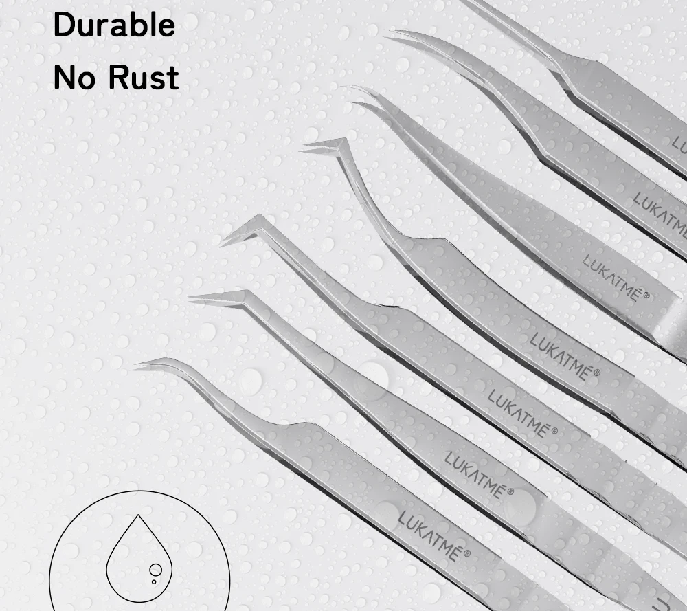 LUKATME 5 Stück Präzisionspinzetten aus Edelstahl mit Rutschfester Faserspitze, Professionelle Wimpernverlängerungspinzetten, Wimpern-Make-up-Werkzeuge – Detail 3
