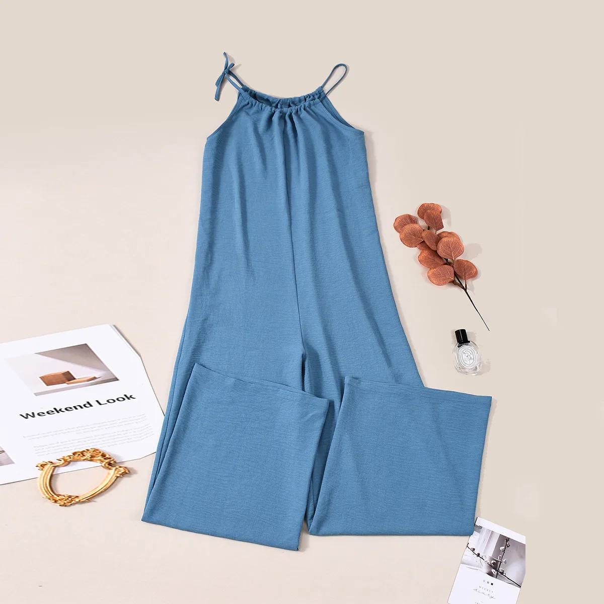 

2026 Новый летний женский синий комбинезон без рукавов на бретелях