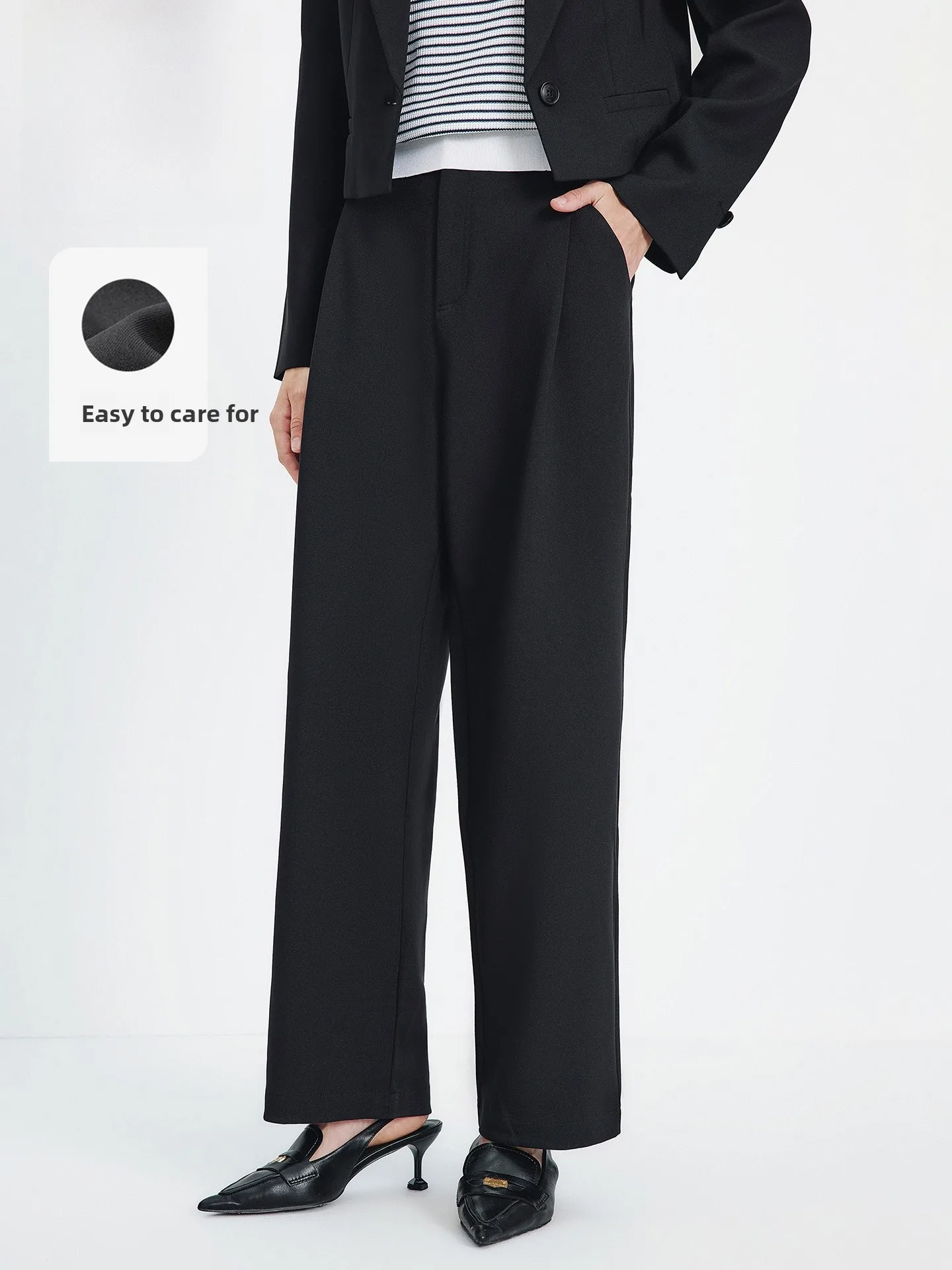 

Женские брюки Navigare Spring 2026: широкие, прямые, повседневные, с эффектом похудения, из полиэстера, с застежкой-молнией на талии