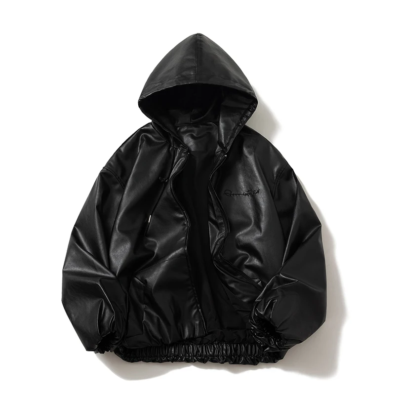 

Мужская кожаная куртка с капюшоном, осенне-зимняя одежда для езды на мотоцикле, повседневная водонепроницаемая рабочая одежда из толстой искусственной кожи