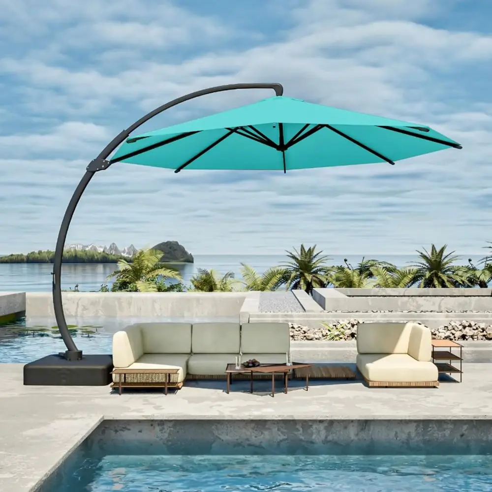 Large 12ft Cantilever Umbrella with 360° Rotation, UV Protection, Aqua Blue for Patio and Garden