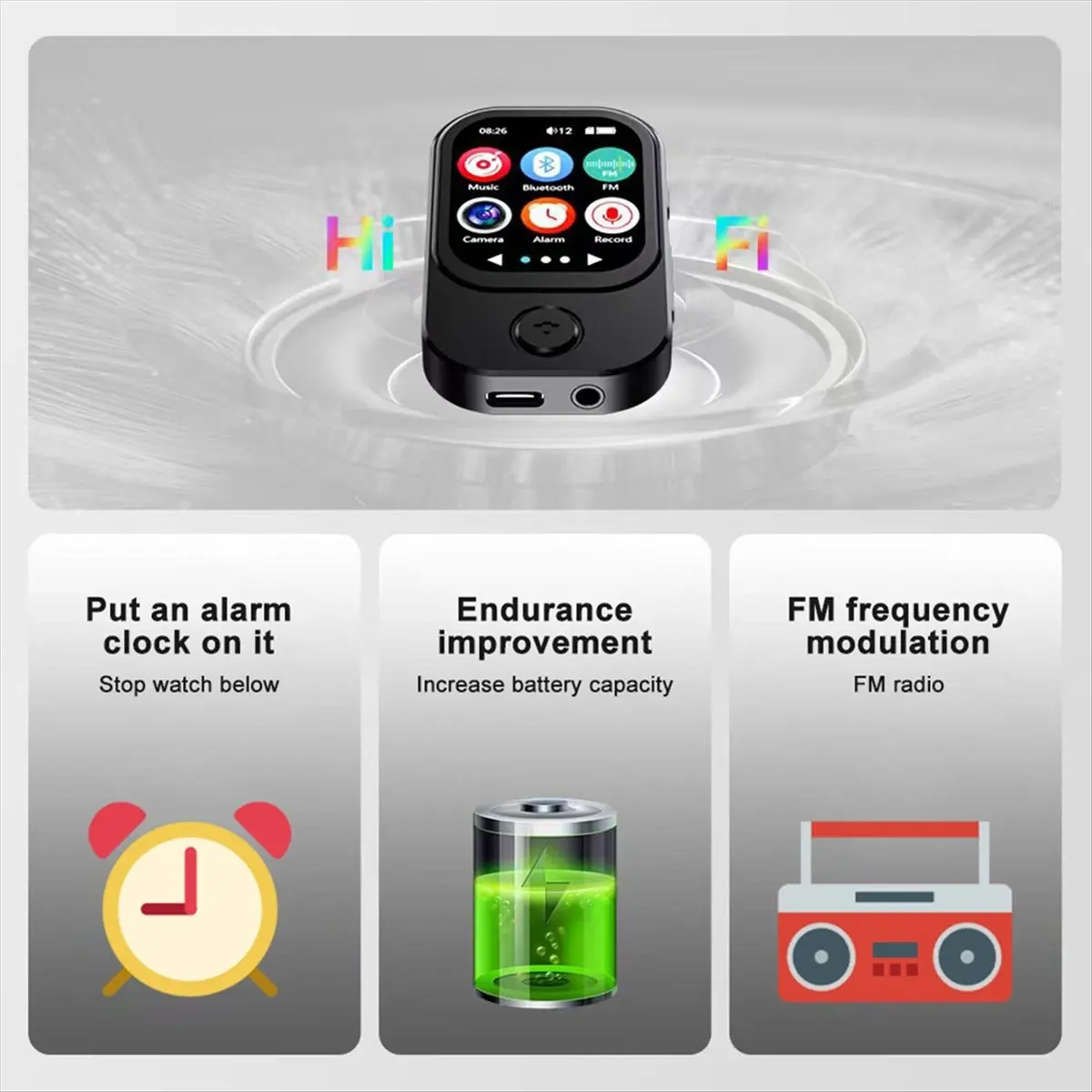 

MP3-плеер BOFF с сенсорным экраном 2,01 дюйма, Bluetooth 5.4, портативный плеер для детей и занятий спортом, портативный Walkman