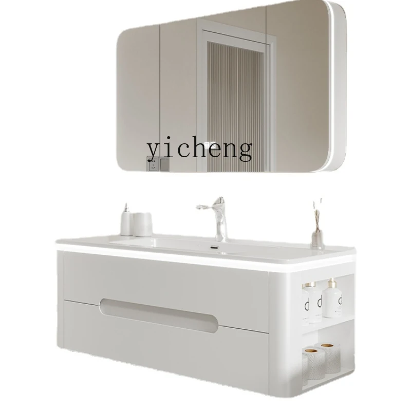 

XL Ceramic Whole Washbin Bathroom Cabinet Combination Smart Solid Wood Washstand Wash Basin Bathroom Cabinet