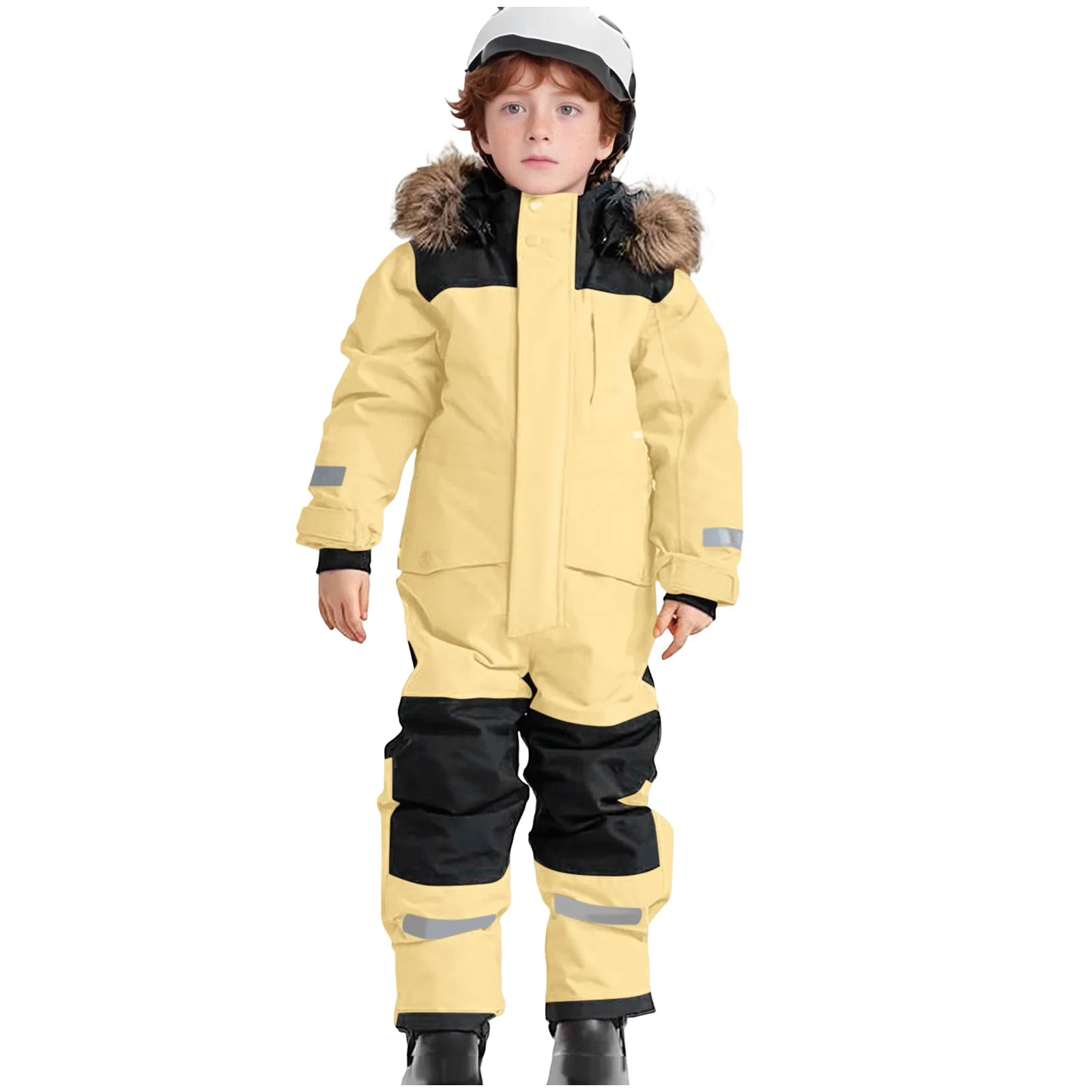 

Children's Winter One-Piece Snowsuit Fleece Lined Ski Jumpsuit with Reflective Details Boys Girls Snowboarding Outfit Romper