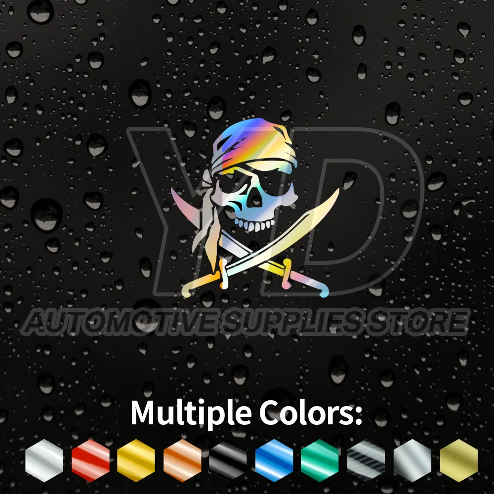 Pirate Skull with Crossed Swords Car Sticker Laser Rainbow Reflective Vinyl Decal Auto Window Bumper Waterproof Styling Decor