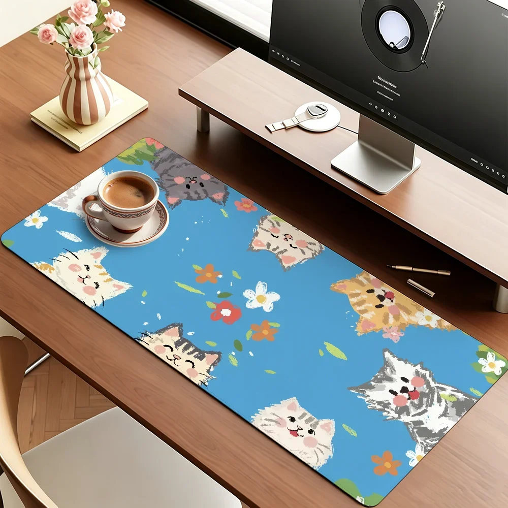 Cute Cat Mouse Pad Large Non-Slip Waterproof Mat Stitched Edge Keyboard Pad for Gaming Daily Office