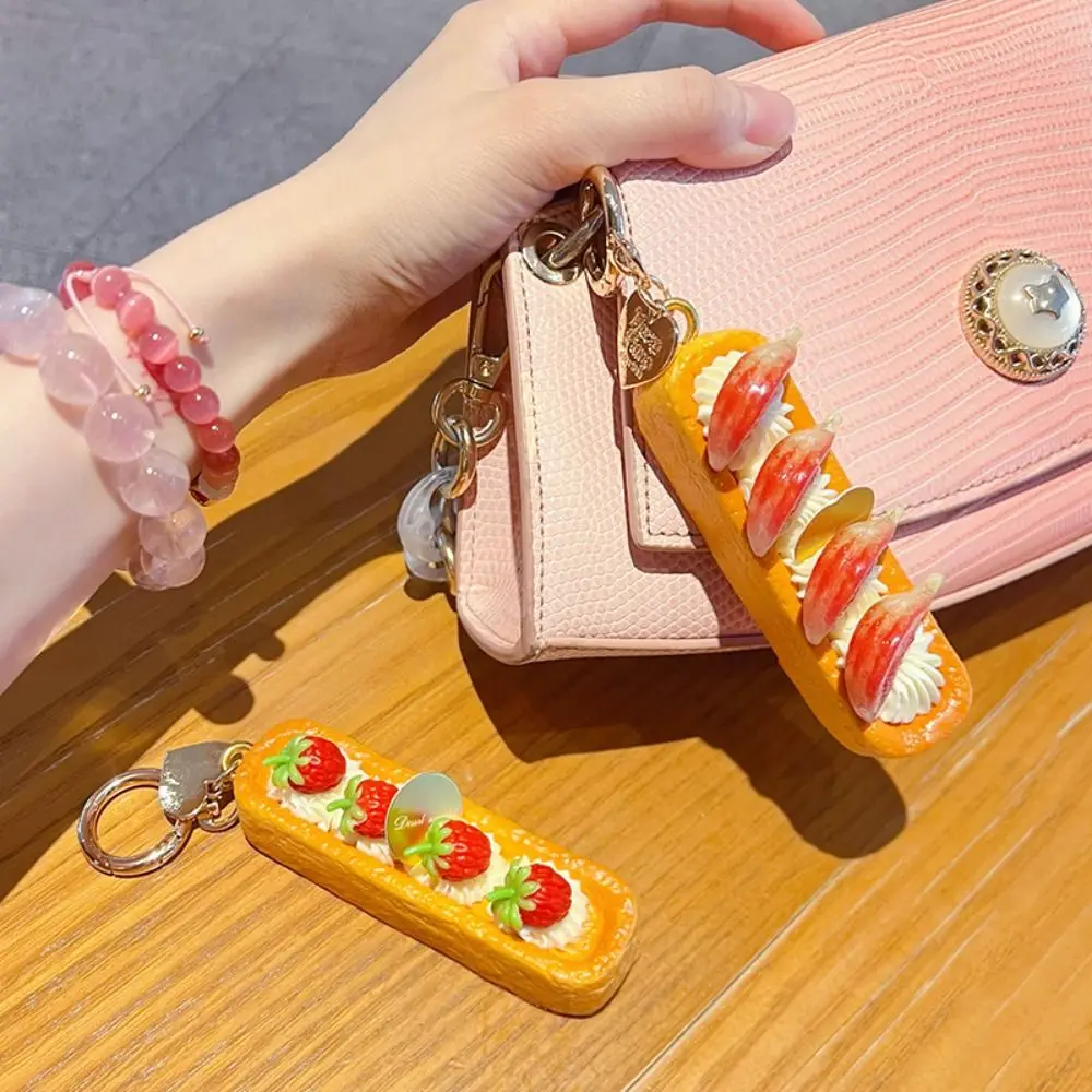 Slow Rebound Simulated Squeeze Bread Keychain Simulated Fruit Filling Dessert Simulation Bread Key Ring PU Elastic