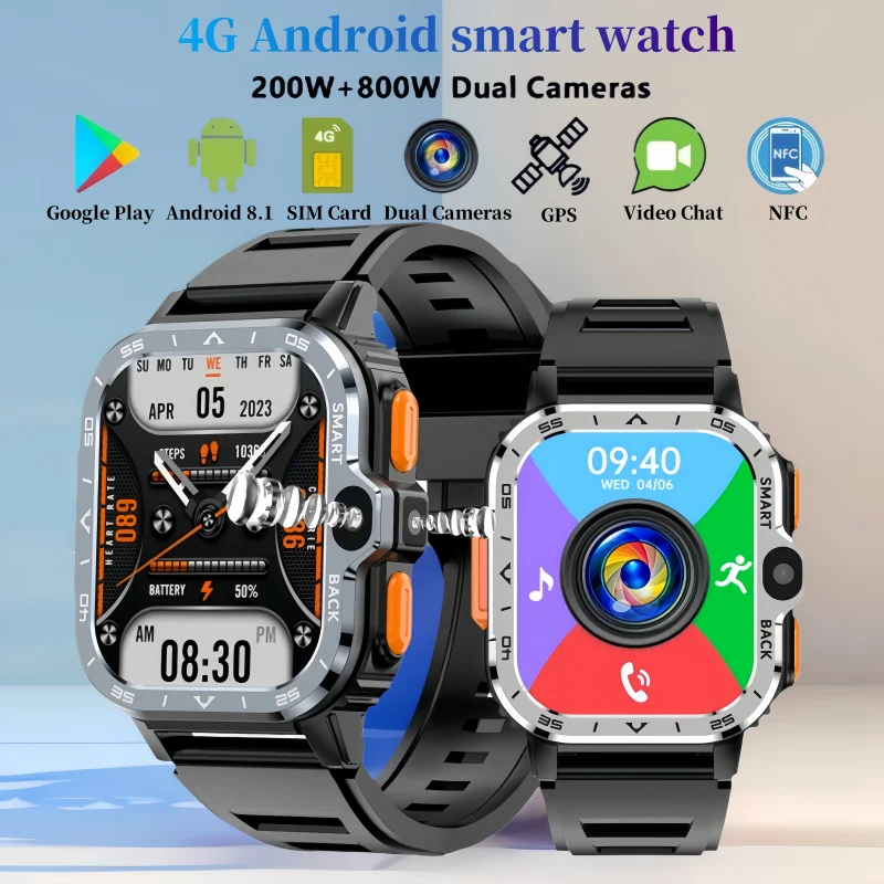 

4G полная сеть Android SmartWatch PGD 2,03-дюймовый экран SIM-карта двойные камеры Wi-Fi GPS водонепроницаемые NFC App Store умные часы для мужчин