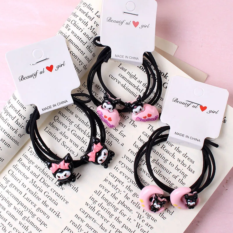 Kawaii Sanrio New Headwear Hair Ties Cute Cartoon My Melody Kuromi Hairs Tie Rubber Band Headband  Hair Rope Accessory Toys Gift