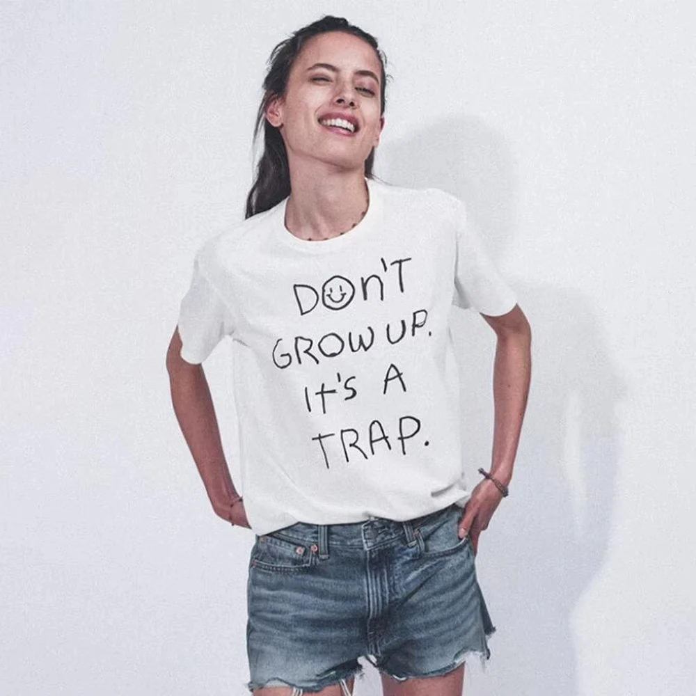 

Футболки с надписью «Don't Grow Up» и надписями, унисекс, мужские и женские летние свободные хлопковые топы, футболки Ins, модная рубашка с круглым вырезом и граффити