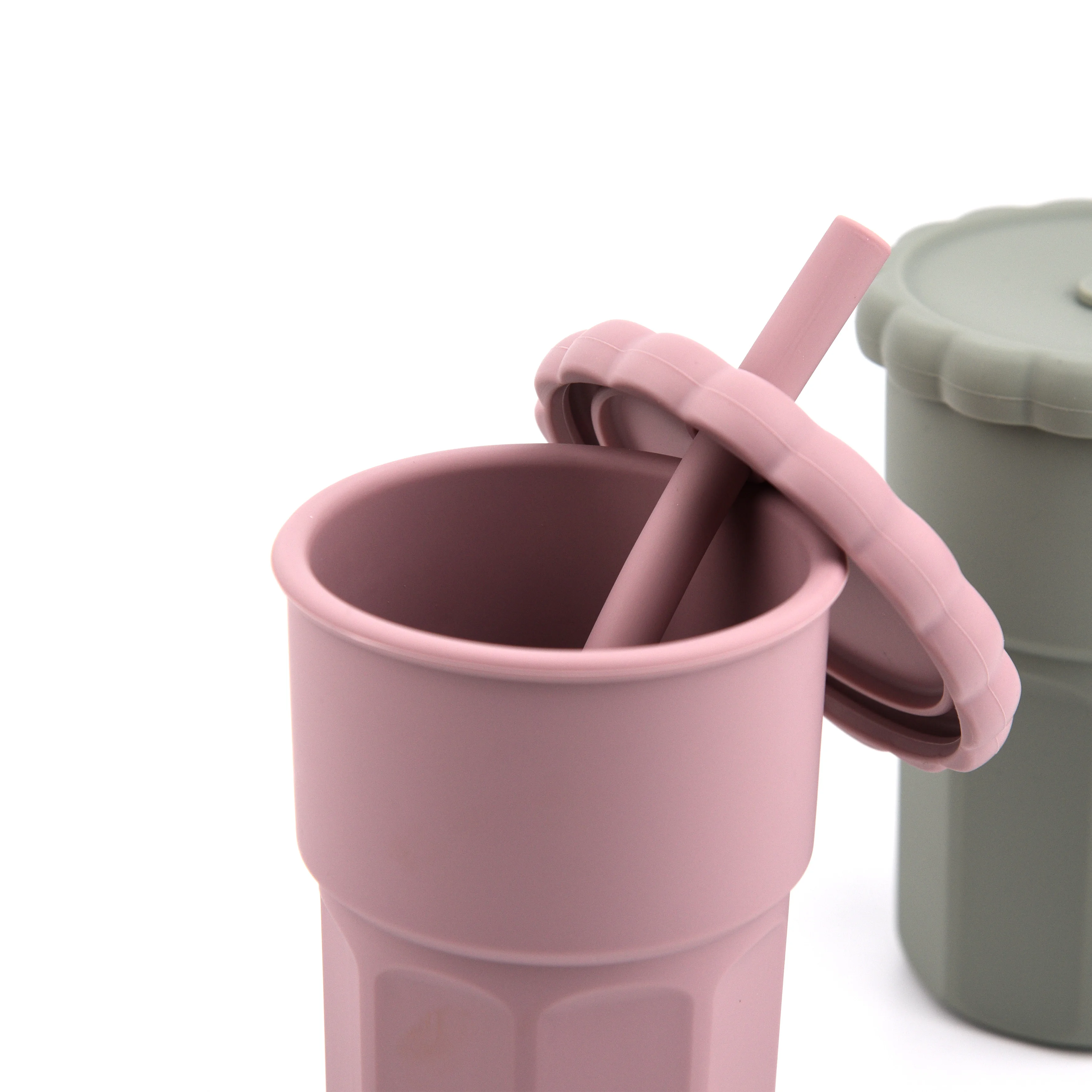 500ML-1PCS Silicone Straw Cup Big Size Food Grade Silicone Leakproof Learning Straw Cup