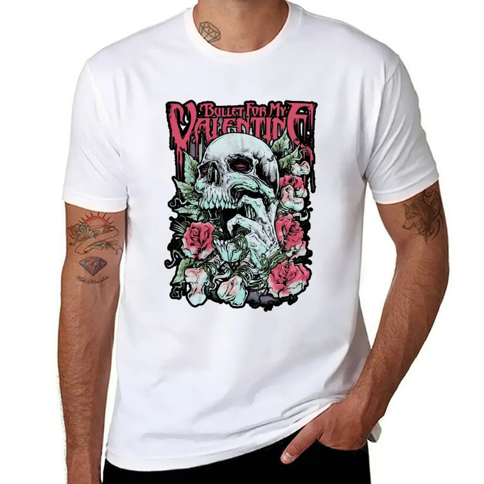 

BFMV Skull Roses T-Shirt Work Duty Casual T-Shirt