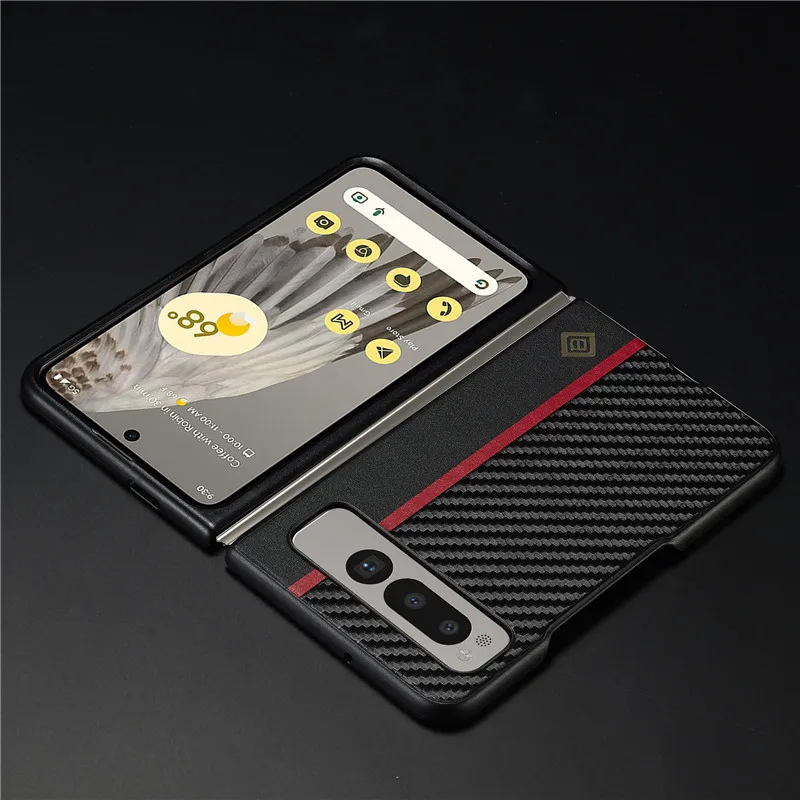 EUCAGR Ultrathin Carbon Fiber Leather Phone Case For Google Pixel Fold Back Cover For Google PixelFold Shockproof Phone Case