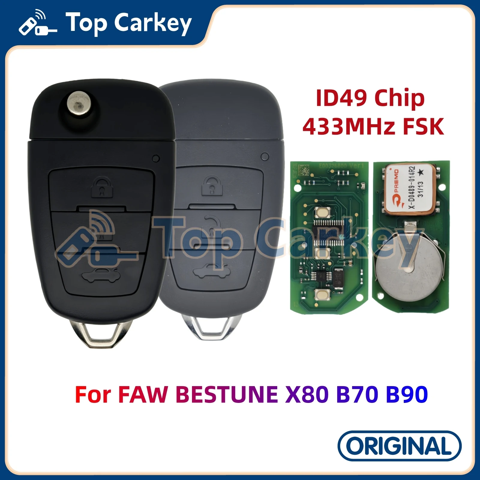 

TopCarkey оригинальный OEM флип удаленный ключ ID4D смарт-ключ ID49 чип 433 МГц для FAW BESTUNE X80 B70 B90