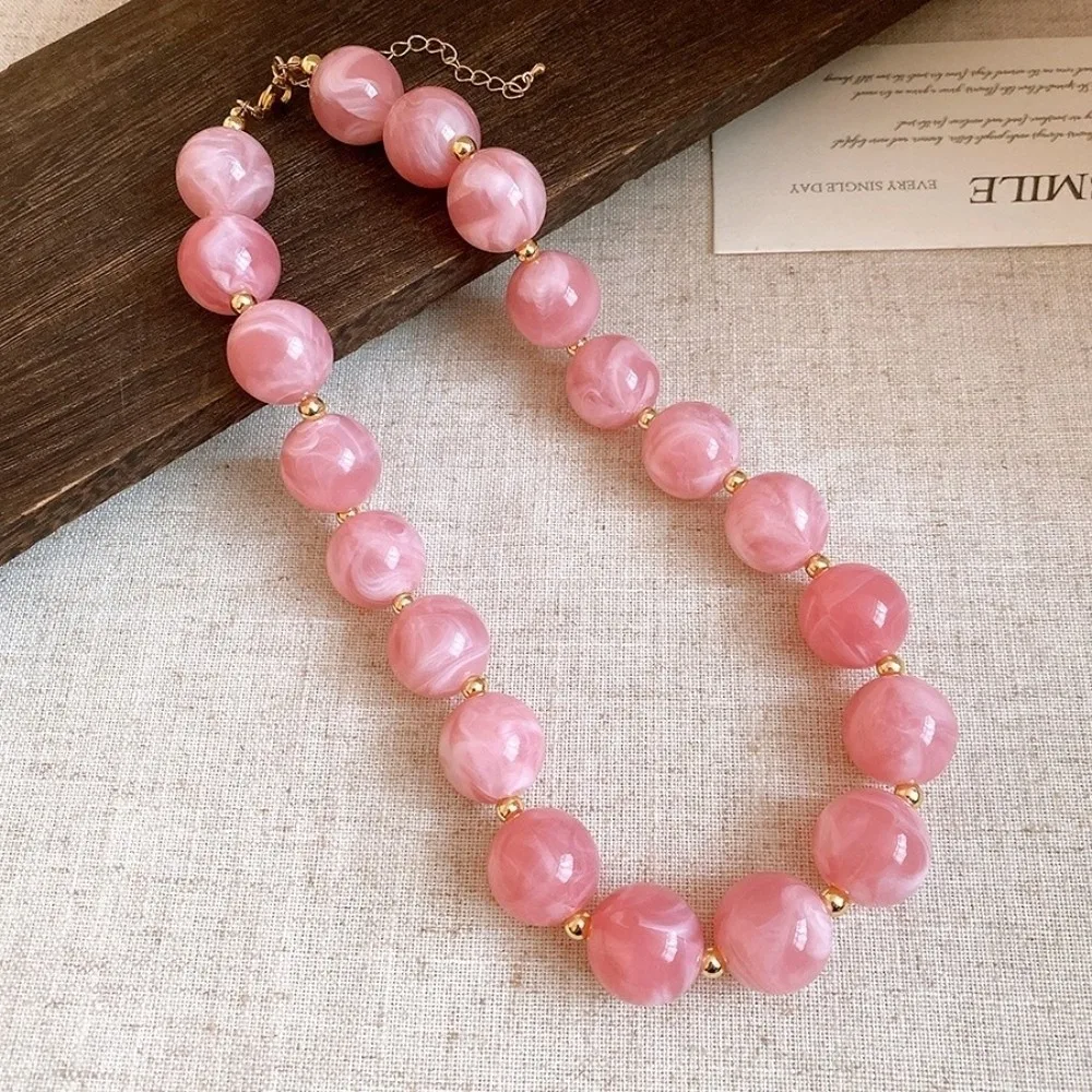 Bohemian Style Acrylic Beaded Necklace Multi-color Round Beaded Resin Choker Necklace Chunky Design Elastic Closure