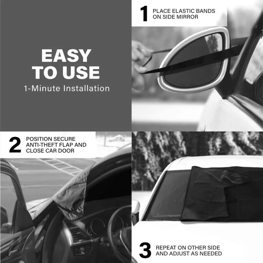 600D Oxford Fabric Car Windshield Cover Front/Rear with Magnetic Edge Car Snow Shield Waterproof Black Frost Protection Cover