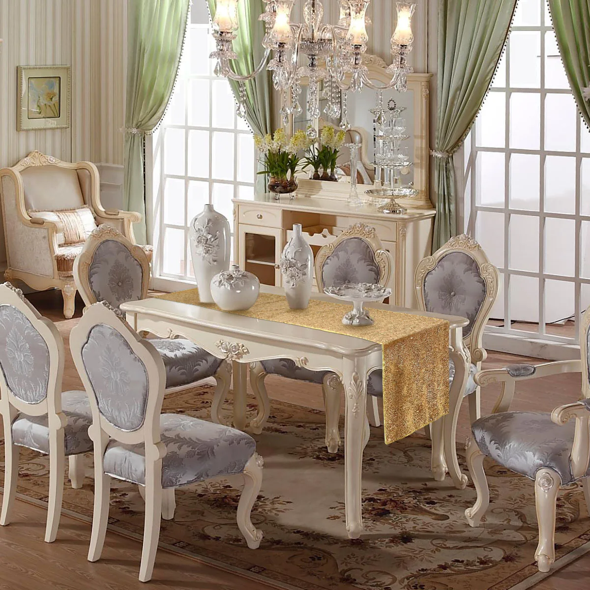 

Sequin Table Runner Silver Ideal Wedding Party Decoration Sparkly Tablecloth for Events and Market Fairs Table Runner