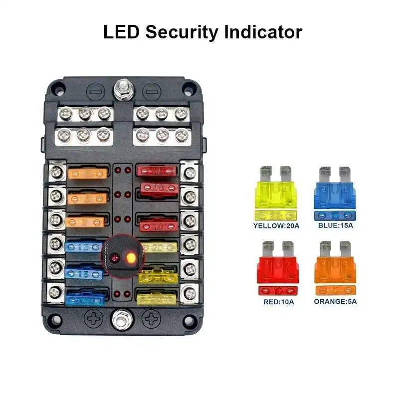 12-Wege-Schaltung, LED-Anzeige, 32 V DC, Sicherungskastenhalter mit negativem Anschluss, wasserdicht, für Auto, Bus, Marine