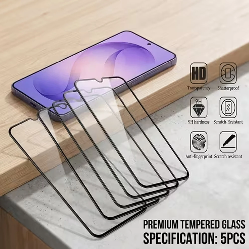 1/5pcs HD Screen Protectors For Samsung S24 FE S23 FE A56 A36 A54 A52 A17 A07 A15 A13 A37 A04S A14 A34 A55 A52S Tempered Glass