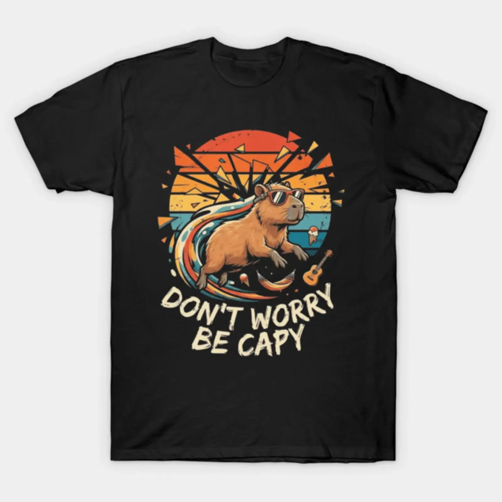 No te preocupes, camisa con diseño retro de capibara surfista, estilo vintage, lavada, streetwear para hombre, transpirable, con gráficos, elegante.