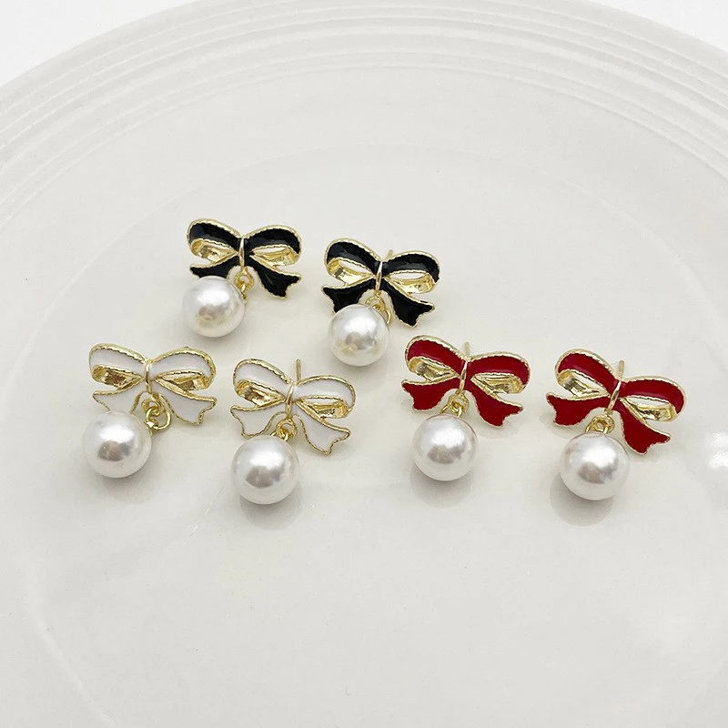 Bowknot Shaped Pearl Brincos Pingente para Mulheres, Jóias Da Moda, Acessórios De Festa, Presentes