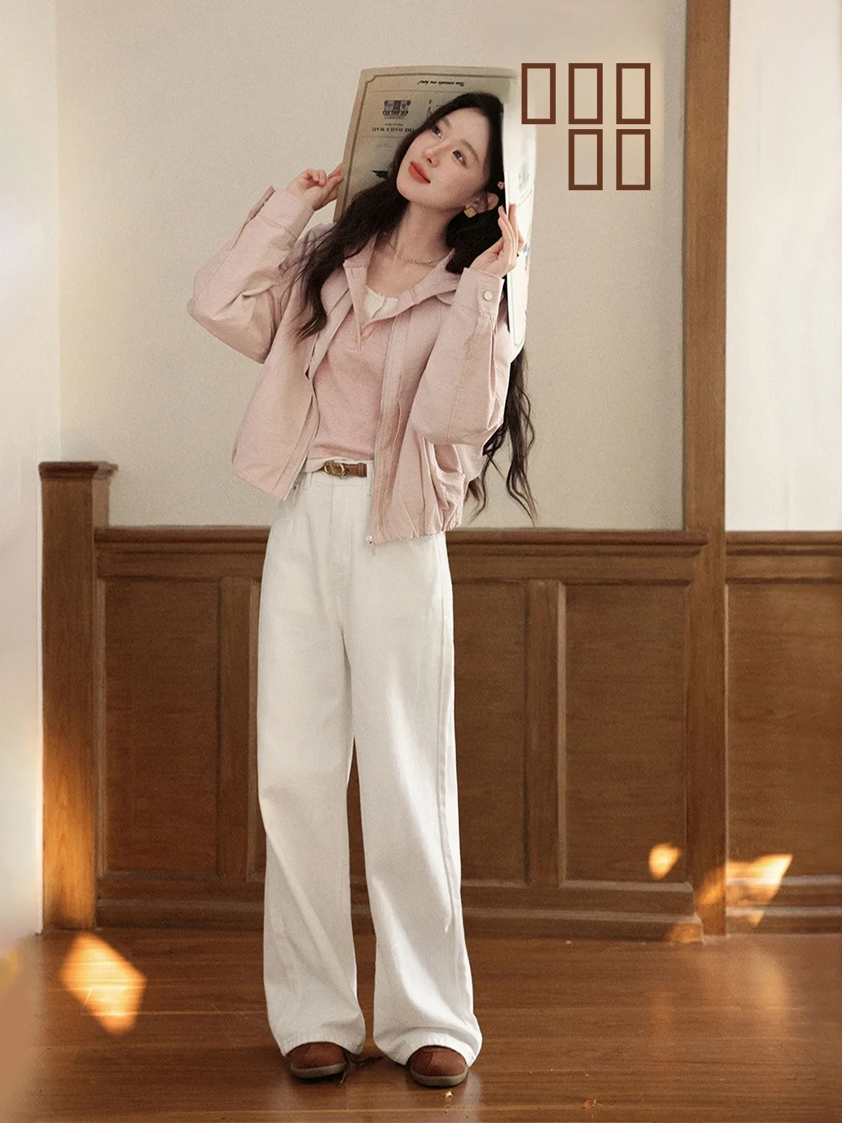 

Rose Pink ort Jaet Women's Versatile Outerwear Breathable Long Sve Flip Collar Zipper Closure Autumn New Arrival