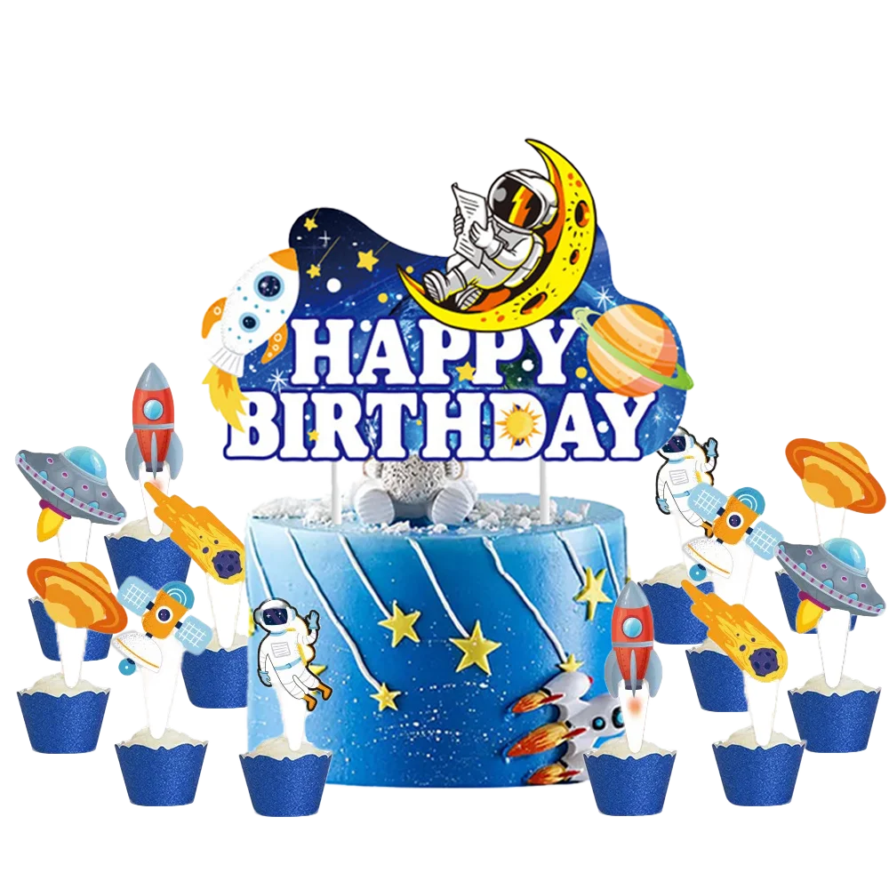 XIAQICA 10 Pcs Décorations Gâteau Astronaute & Planètes – Set Thème Espace Anniversaire, Figurines Astro Pour Gateau Enfant