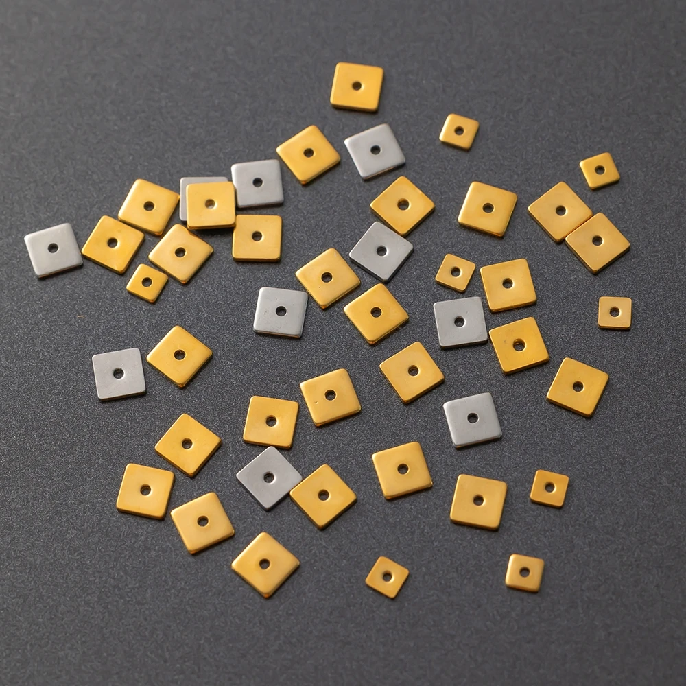 Perles d'espacement carrées en acier inoxydable, 50 pièces, 4/5/6/8mm, petit trou en métal pour bricolage, Bracelet, collier, fournitures de fabrication de bijoux